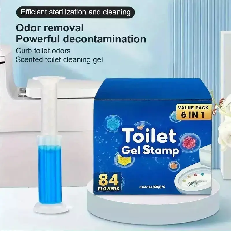Uziy Toilet Gel Stamps - 6pcs in Box, 84 Fresh Floral Scents - Long Lasting Hygiene & Freshness for Bathroom Toilet Bowl Cleaning & Air Freshener - Odor Free - Flower, Household toilet Gel 1
