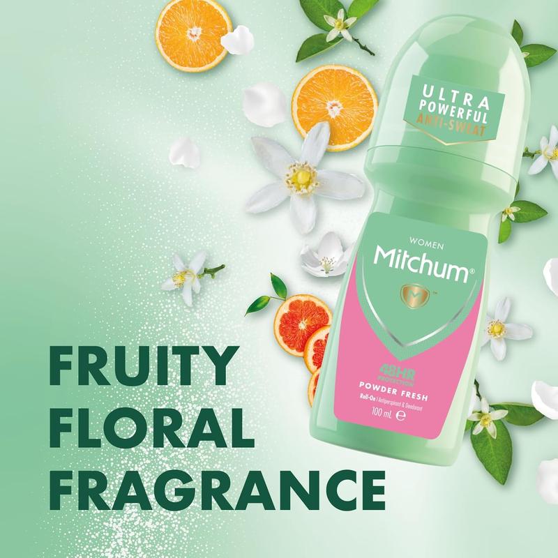 Mitchum Women 48HR Protection Roll-On Deodorant & Antiperspirant (100ml) Powder Fresh, Dermatologist Tested Body Care Aloe Fragrance Sensitive Comfort Cleanser Scented Aroma Cosmetic 2