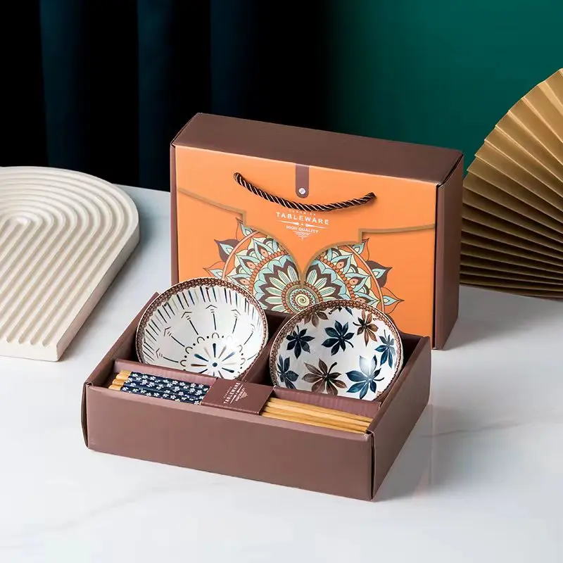 Bohemian Style Ceramic Rice Bowl Gift Set – Set of 2 Stylish Tableware dinner ware