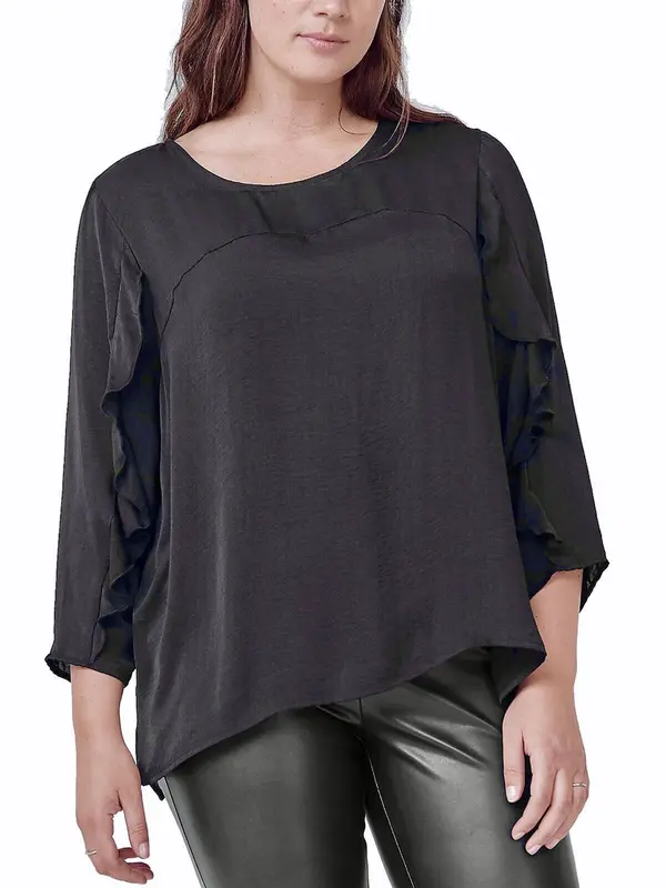 Black Satin Blouse Plus Size 18 20 22 24 26 28 30 Frill Sleeve Silky Top 790 6