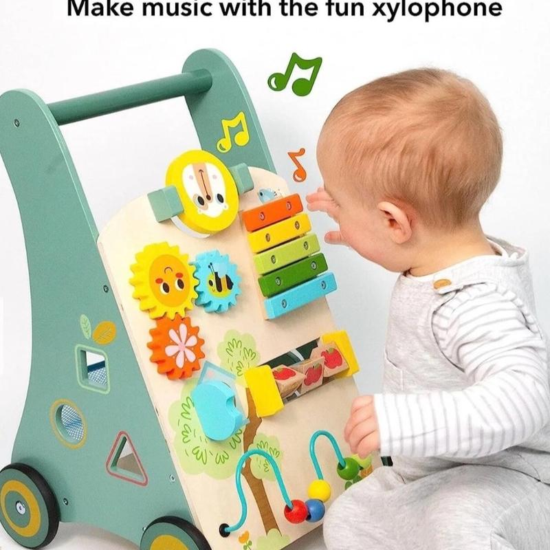 Nuby Wooden Walker, This toy is great for encouraging hand-eye development. The round rotating mirror teaches your baby their reflection. This multi-activity wooden walker comes with a handy storage pouch underneath so your little one can store other toys 1