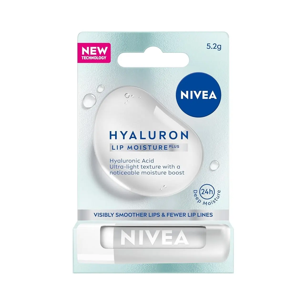 NIVEA Hyaluron Moisture Plus Lip Balm (5.2g), Ultra-Light Lip Balm Stick with Hyaluronic Acid, Provides 24H Moisture and Visibly Smoother Lips