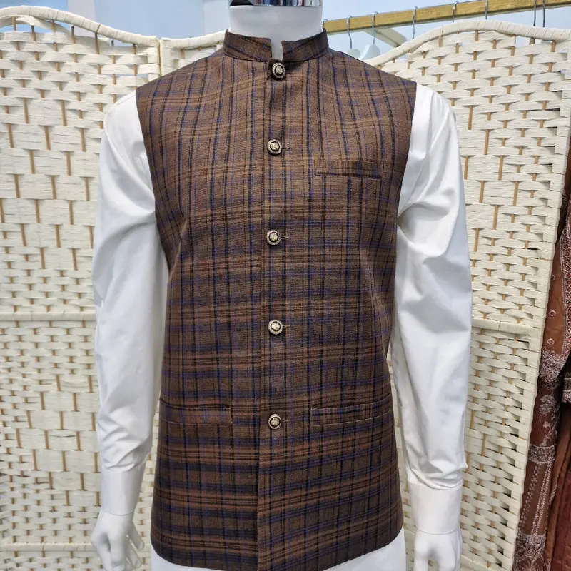 Mens Checked Brown Waistcoat - Stylish and Classic - Tops, Menswear 3