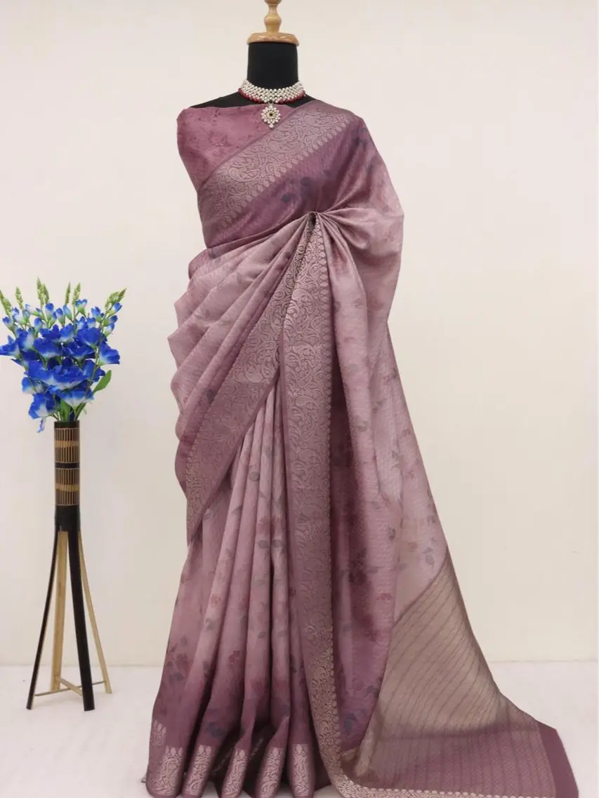 Handloom Silk Digital Print Saree with Pure Zari Weaving Palav Border Comfort Formal Womenswear Comfortable