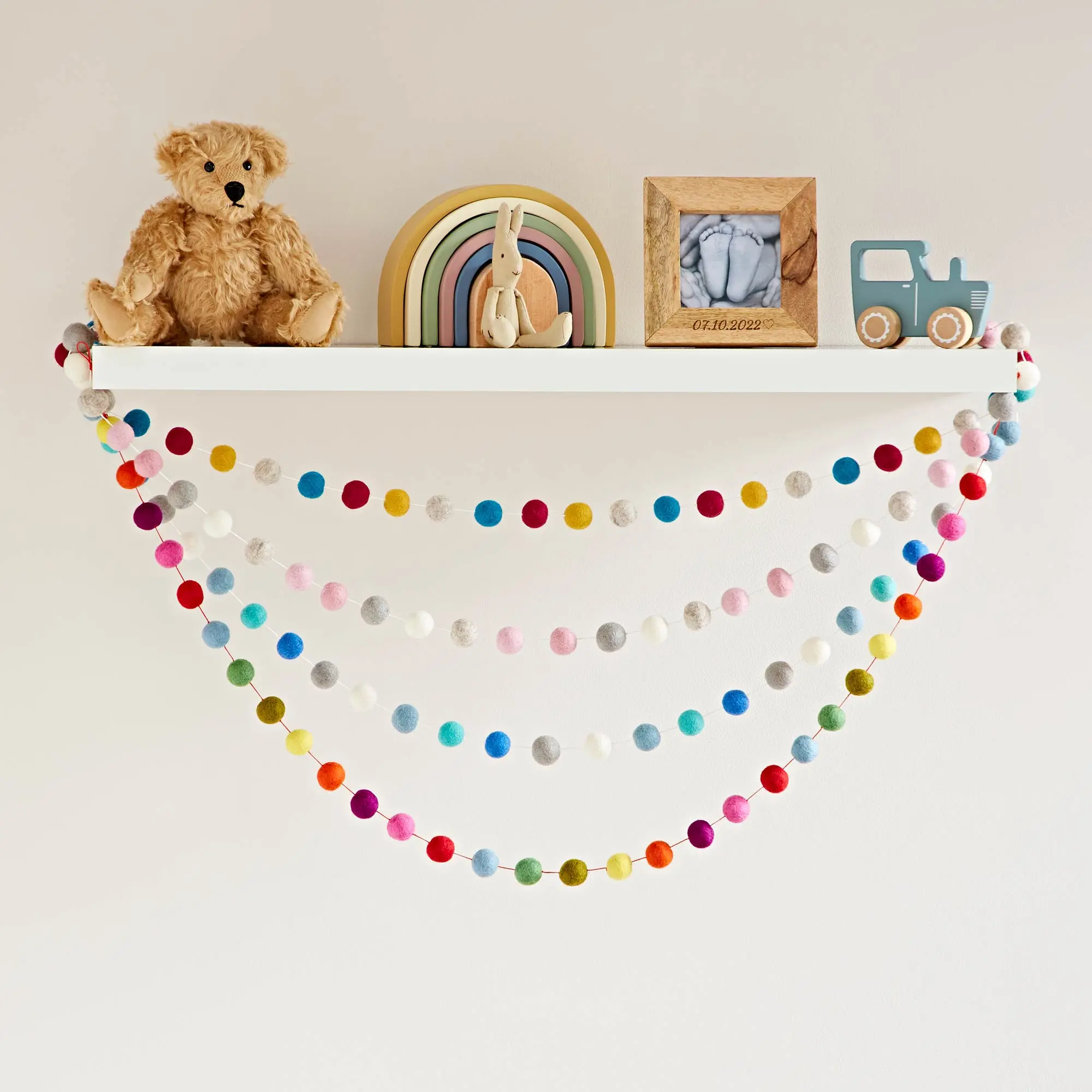 Handmade Multicoloured Felt Ball Garland - Alternative Christmas Tree Decoration - Quirky New Home Gift - Cheerful Rainbow Hanging Décor