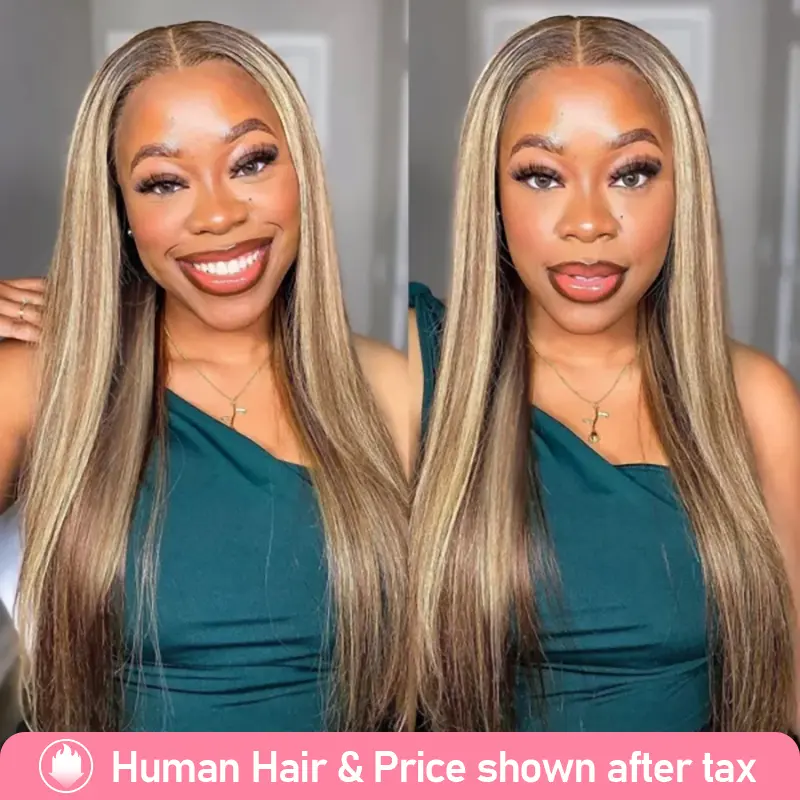 MissBuy Hair Wear And Go Glueless Wigs Pre-Bleached 6x5 Highlight Straight Human Hair Wigs Beginner Friendly Pre-Cut Ready to Go LaceFront Wigs #P6/22