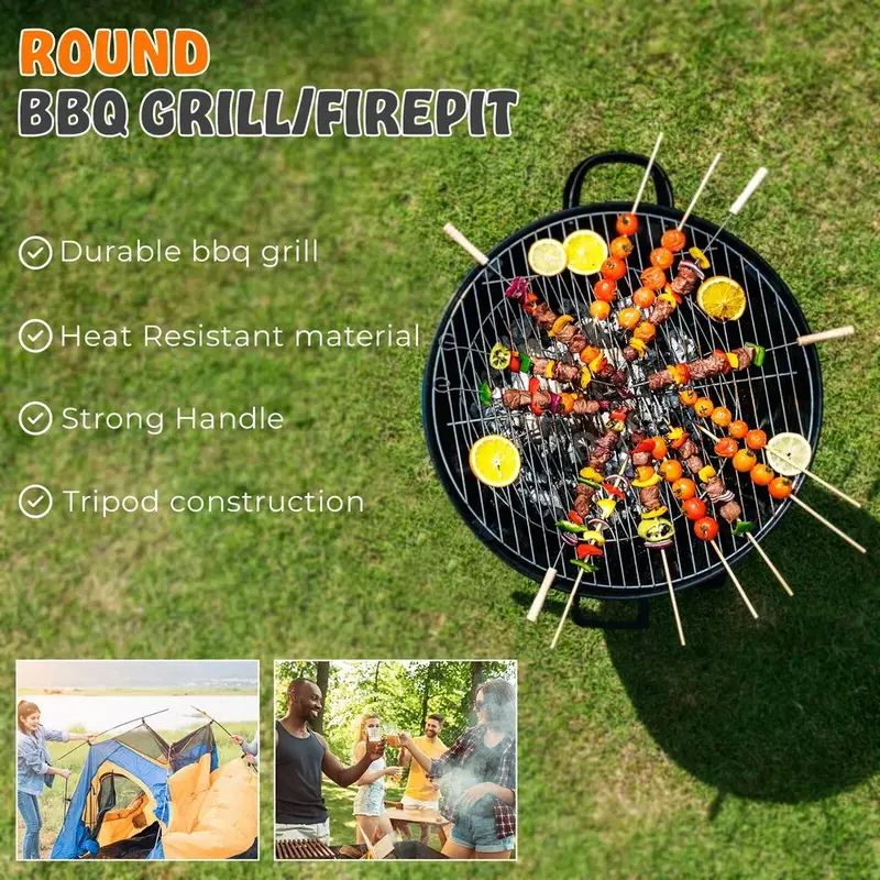 23" Large Round Steel Fire Pit Garden Patio Camping Heater Burner Bowl BBQ Gril Outdoor Fire Pit, Garden Patio Heater Charcoal Log wood Burner for BBQ Camping Picnic Patio Steel Fire Bowl Grill 4