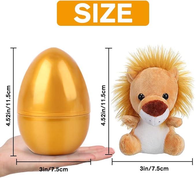 Product Introduction of Gold Filled Easter Eggs, 6pcs Cute Animal Plush Toys Prefilled Gold Plastic Easter Eggs Surprise Present for Easter Basket Stuffers Party Favors Egg Hunt for Kids Set Gift 12