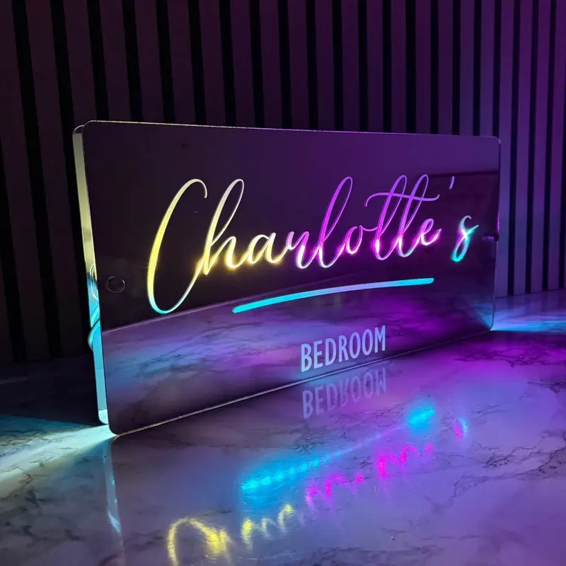 Personalised LED Bedroom Mirror | Multiple Colour Settings | Add images or text | Remote Included | Hanging Light-Up Wall Sign