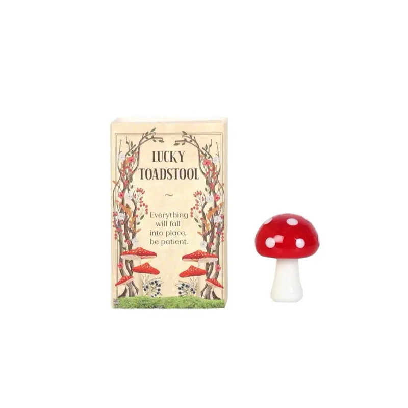 Lucky Toadstool Glass Ornament - Mini Toadstool Lucky Charm for Home Decor, In Gift Box