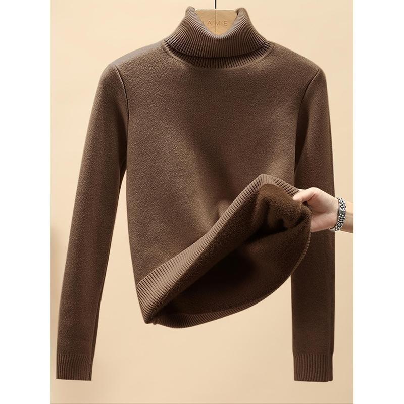 Women's Thickened Fleece Lined Slim Fit Top, Warm Turtleneck Pullover, Casual Style Long Sleeve Base Layer Top For Winter Knitwear Womenswear Underwear Comfort Lady Knitting 3