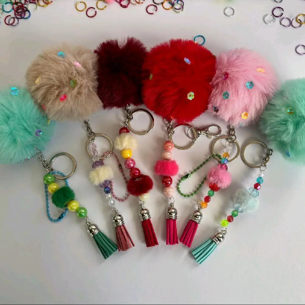 Furry PomPom Keychain|Beautifull and stylish multicolour keychain for bag or car