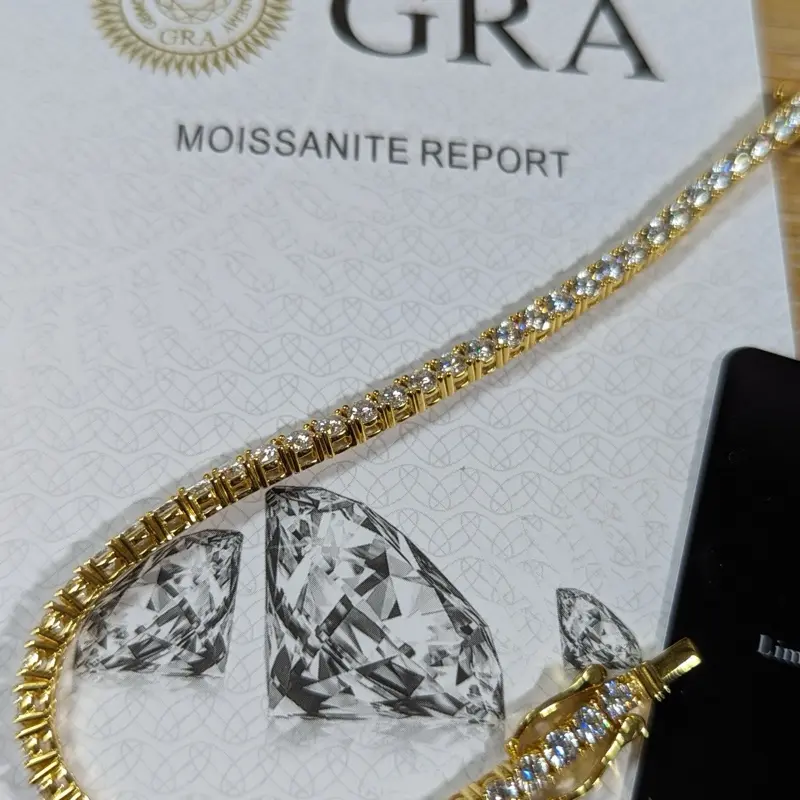 7.5inches Moissanite Tennis Bracelet 3mm Yellow Gold Plated 925 Sterling silver 0