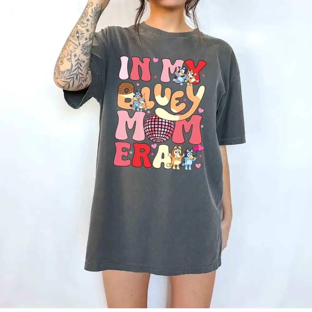 in my bluey mum era pink bluey Womenswear Tshirt graphic  tee  women's shirts teeshirt  tops slogan mothers day gift