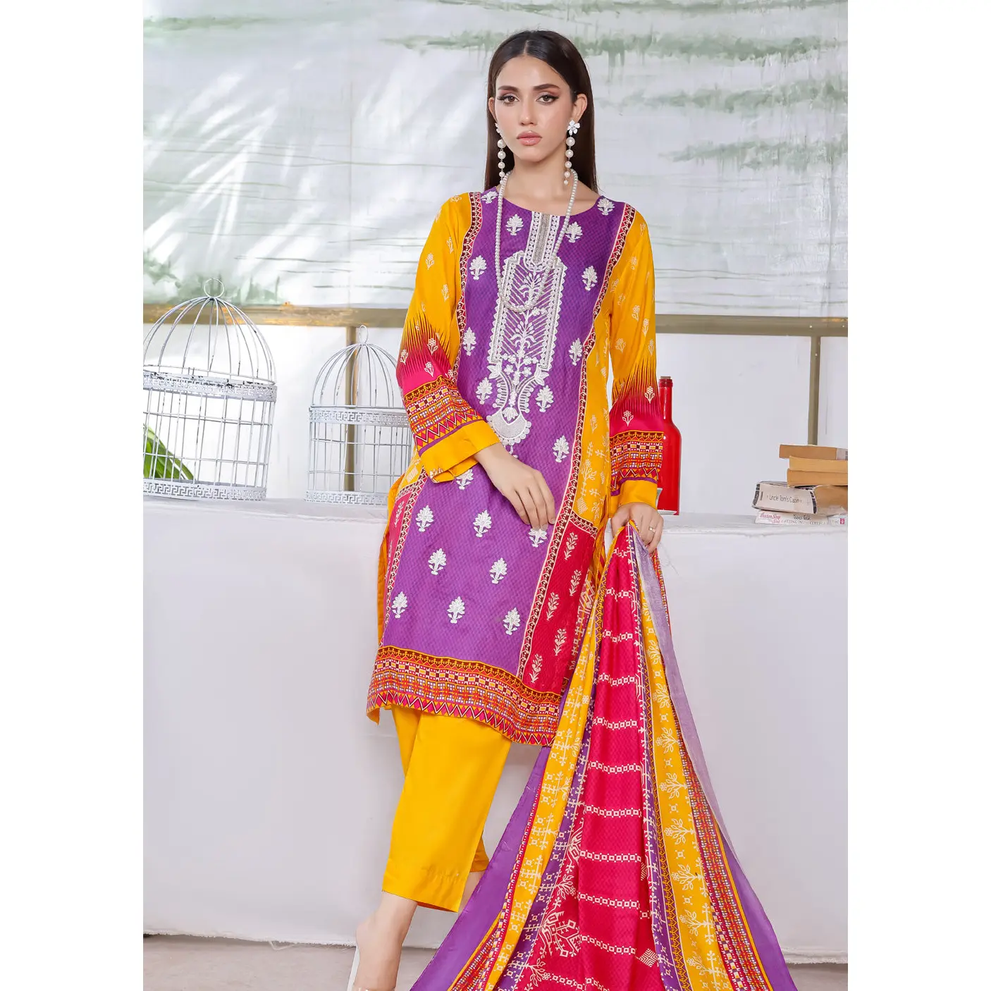 AMT5108 - Purple Readymade Linen Suit