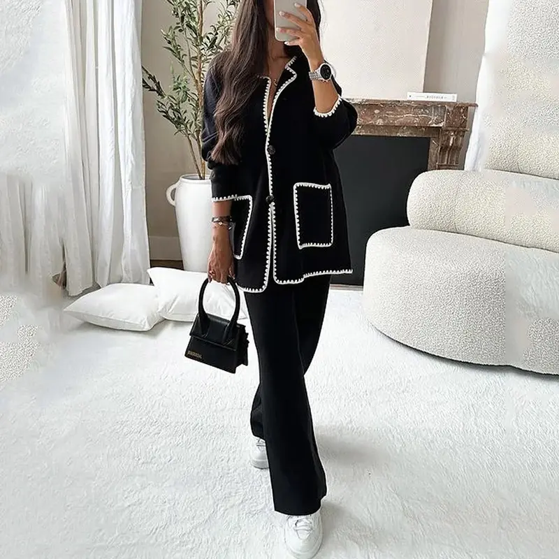 Women's suit autumn new fashion casual loose solid color two-piece set