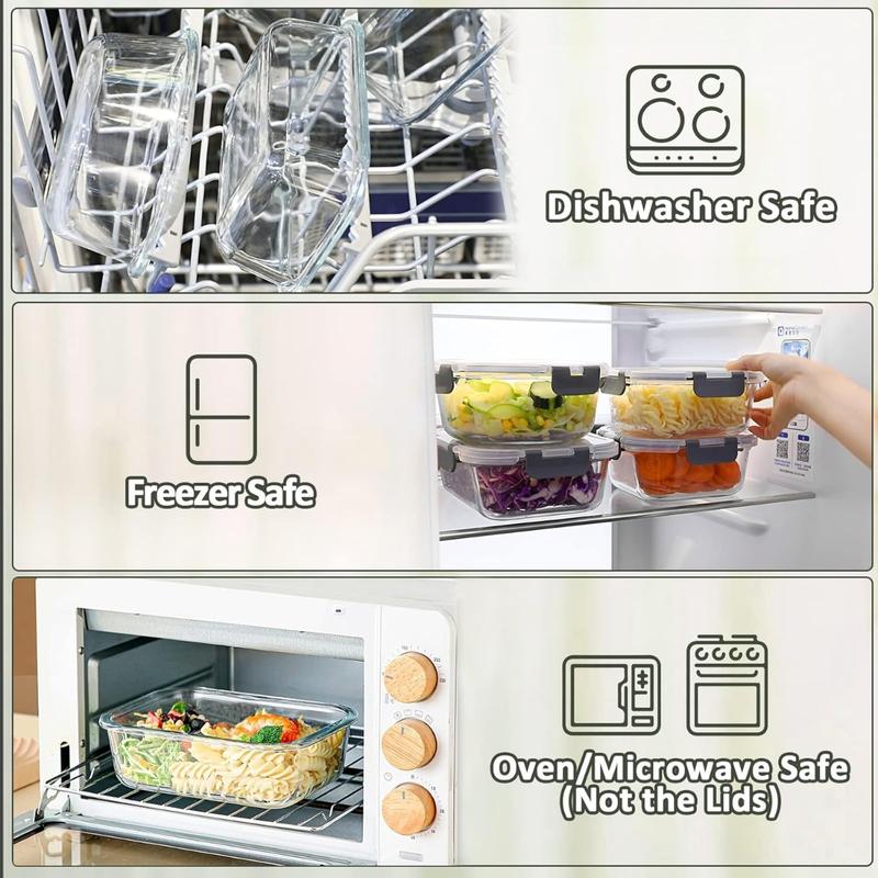 Glass Meal Prep Containers with Lids 1040ml Airtight Glass Food Storage Containers, Set of 5 3