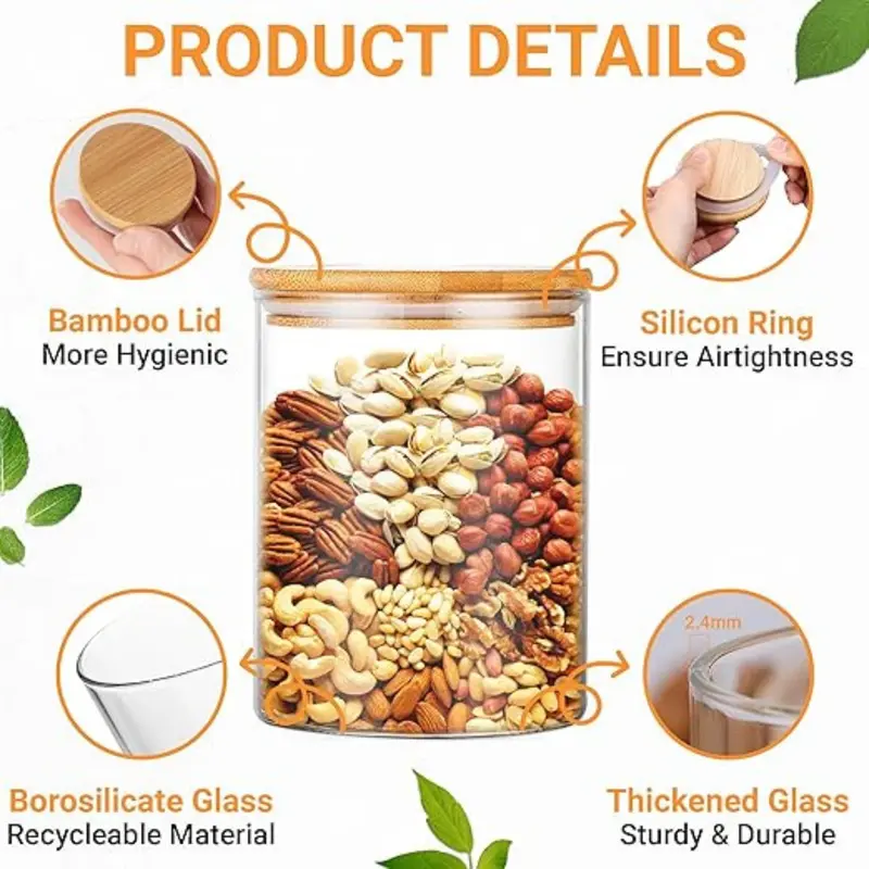 Fast Shipping -  Premium Spice Jars with lids and labels – Spice Jars 12 pack with 116 labels – Kitchen Cereal Storage & organization of Spice Jars with Bamboo Lids. Herbs, Coffee, Seeds, Nuts Container, 200ml-250ml 1