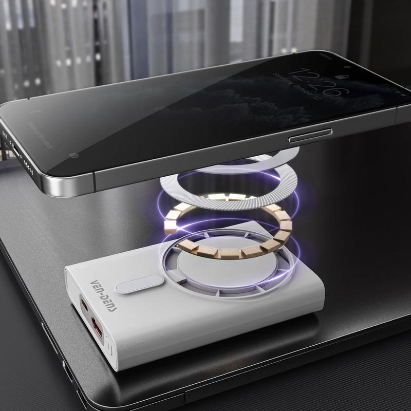 Magnetic Wireless Powerbank 10000mah- Ultra Slim, Fast Charging, High Capacity, Wireless Charger, PORTABLE, 2 in 1 quick charger power bank, for outdoor, Portable power station Smartphone Phone Accessories Cable Device Mobile Chargeable Usb Protection 2