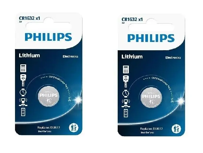 2 x Philips CR1632 Lithium Coin Cell Battery DL1632 3V