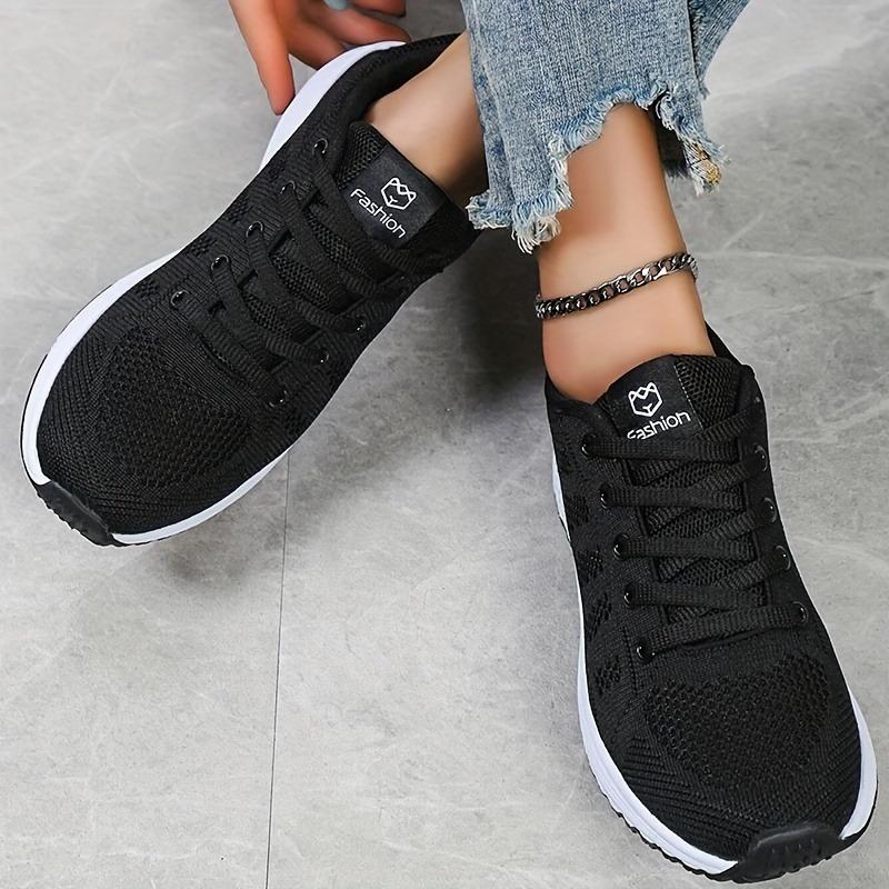 Women's Lightweight Mesh Athletic Sneakers - Breathable, Lace-Up Running Shoes with EVA Sole, Fashionable Black Casual Walking Footwear 5