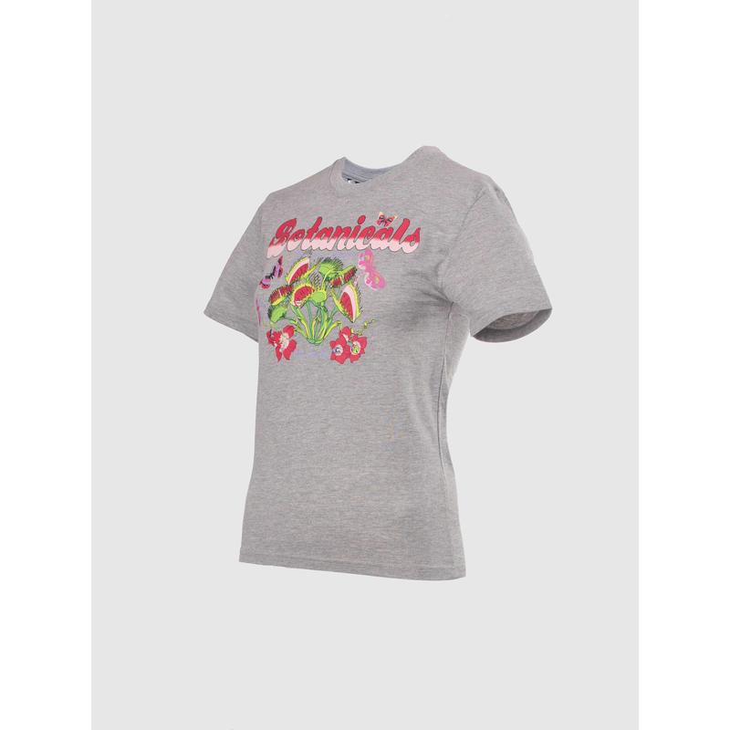 Grey Botanical Print Basic Short Sleeve Tee Fit Top 1