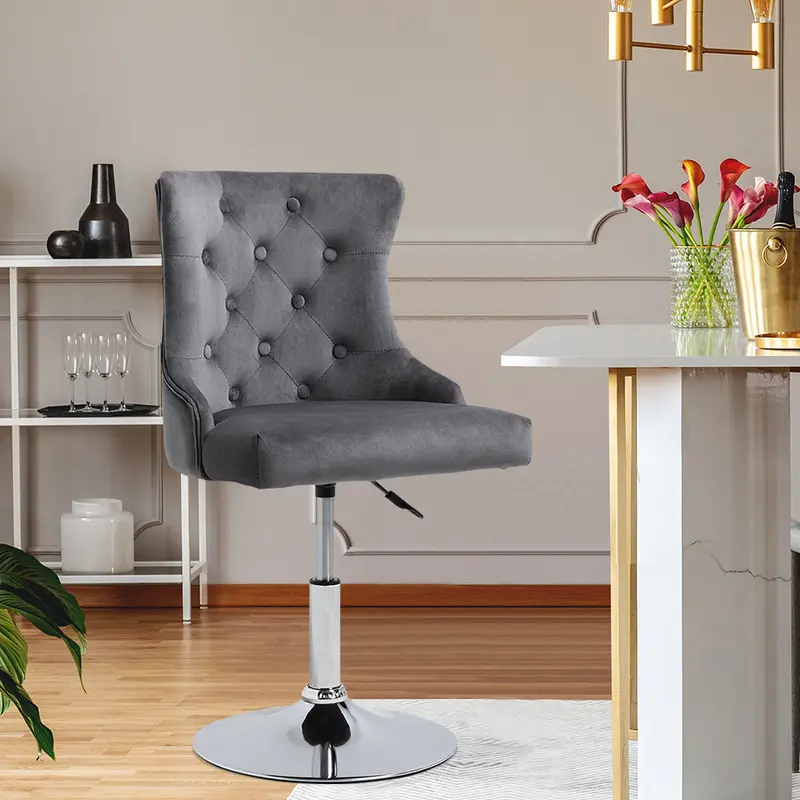 Livingandhome Modern Velvet Upholstered Adjustable Bar Stool with Polished Chrome Base 0