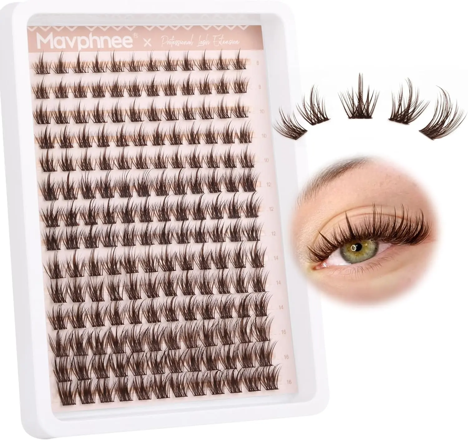 Brown Lash Clusters 168 Pcs Natural Looking 8-16MM Eyelash Individuals C Curl Wispy Brown Lash Extensions Fluffy DIY False Eyelashes at Hom Makeup Color Flawless Lightweight Cosmetic