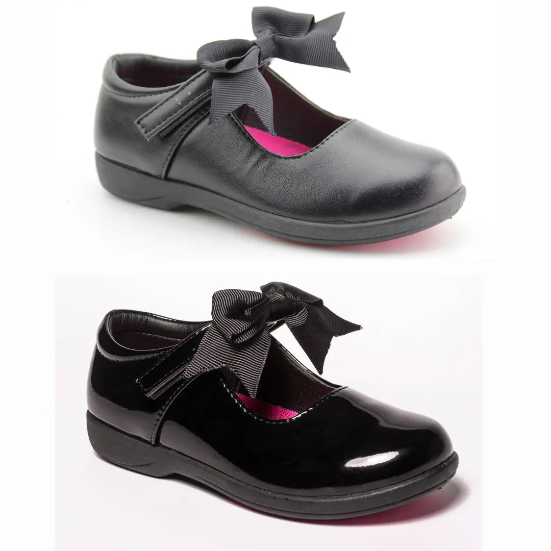 Sofia Back To School Shoes Girls Bow Black Patent and Matt Good Grip Shoe Sizes