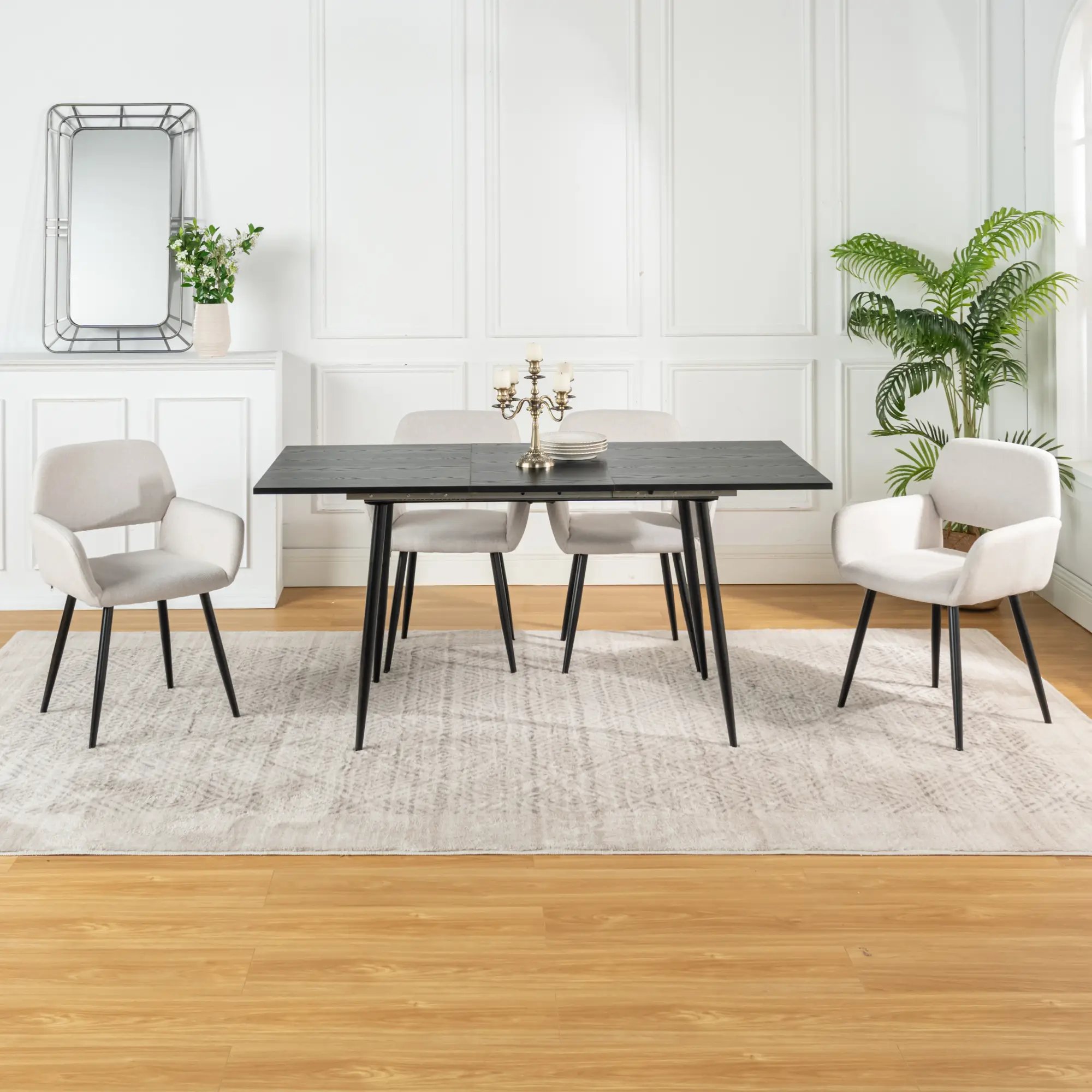 Modern Extendable Dining Table – Sleek Black Legs, Adjustable 120-160cm Surface for Versatile Dining