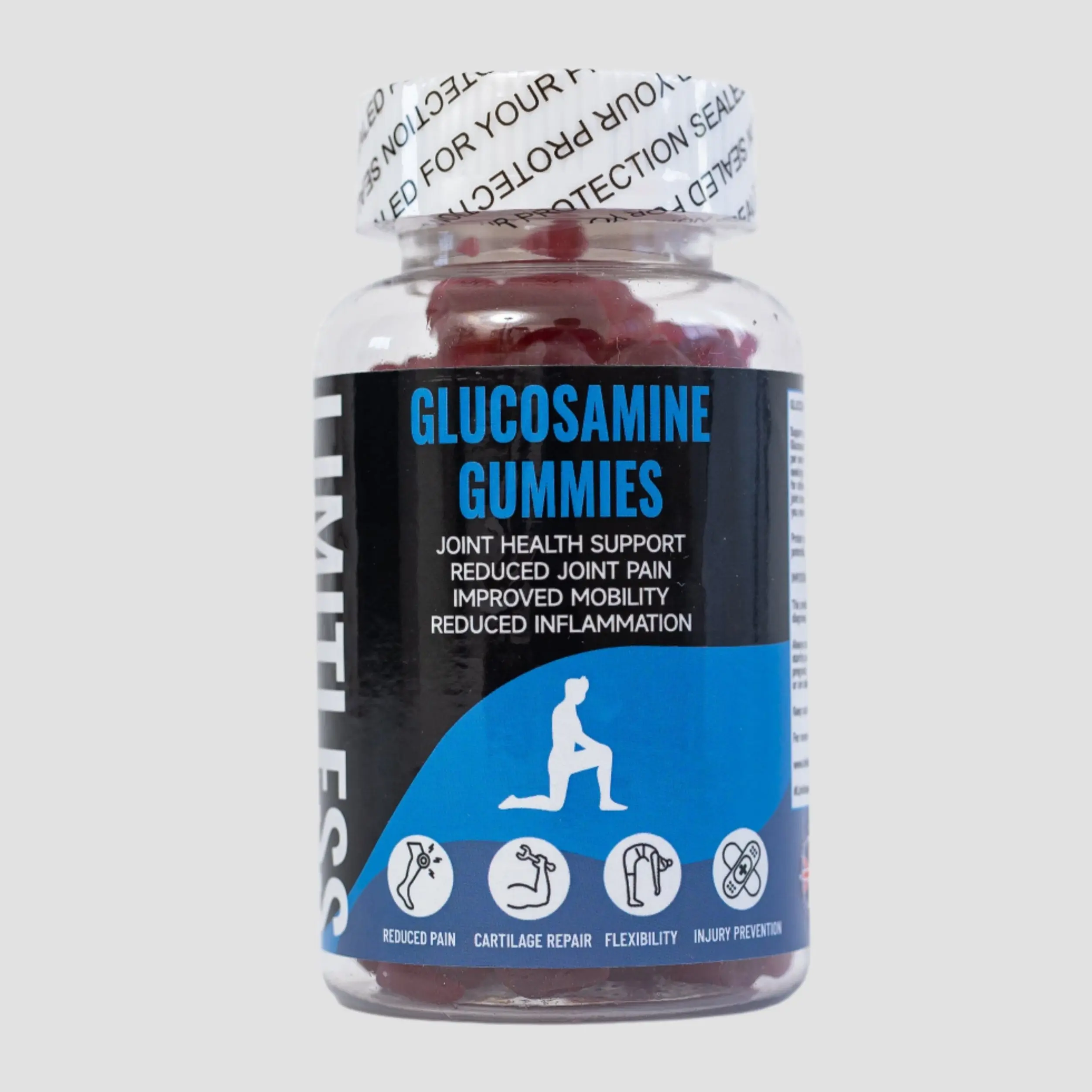 LIMITLESS GAINS – Glucosamine, Chondroitin, MSM, Hyaluronic Acid & Calcium Gummies – Joint Support, Flexibility, Mobility & Inflammation Relief – Blueberry Flavour – 60 Gummies | Fitness Healthcare Natural Supplement Healthy Edible Dietary