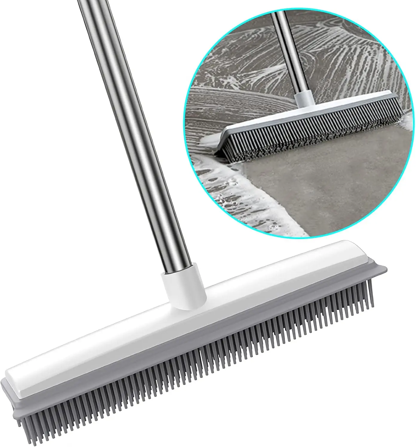 Sweets 2 in 1 Broom with Squeegee Edge, Adjustable Long Handle Soft Rubber Bristle Broom for Outdoor Indoor, Back to School, Carpet Brush for Pet Cat Dog Hair Removal, Cleaning Bundles, Mens Gifts, Gift for Girlfriend, 2024 Home Bundles