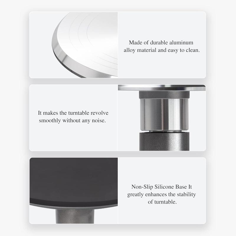 Uten 12 inch Aluminium Cake Stands, Flexible Cake Smooth Turntable Mold,  Cake Decorating Display Stand, Revolving Metal Cake Stand with Non-Slip Rubber Bottom Rotating Smoother 4