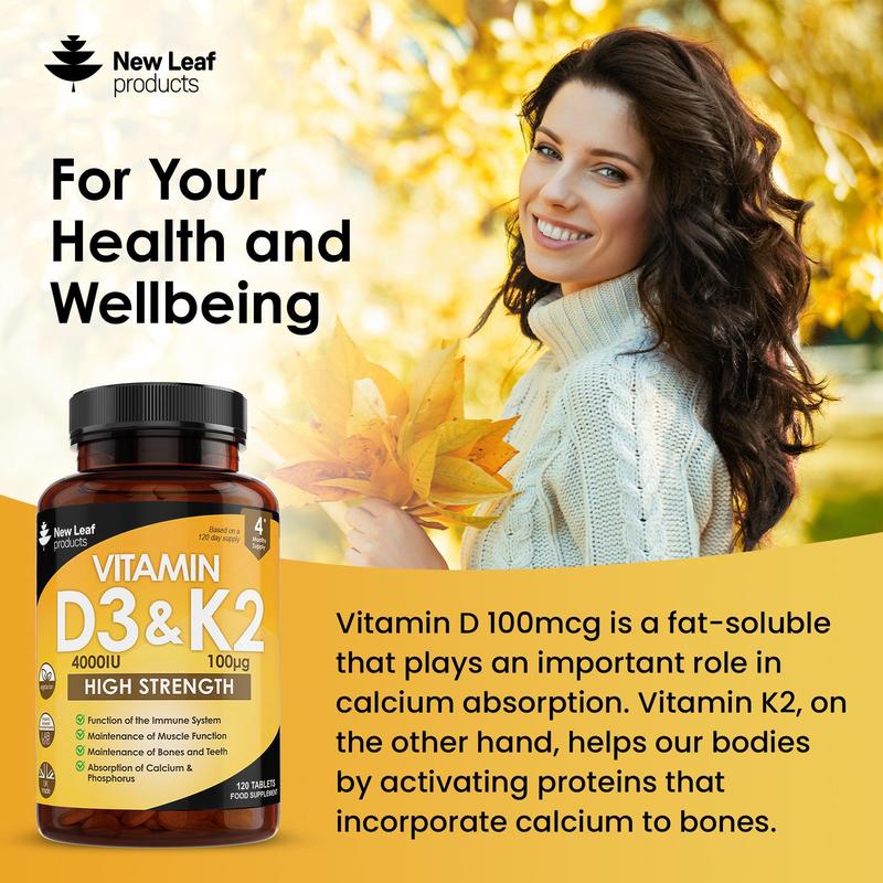 Vitamin D3 & K2 Tablets D3 4000iu + Vitamin K2 100mcg - 4 Months Supply Healthcare Supplement 2