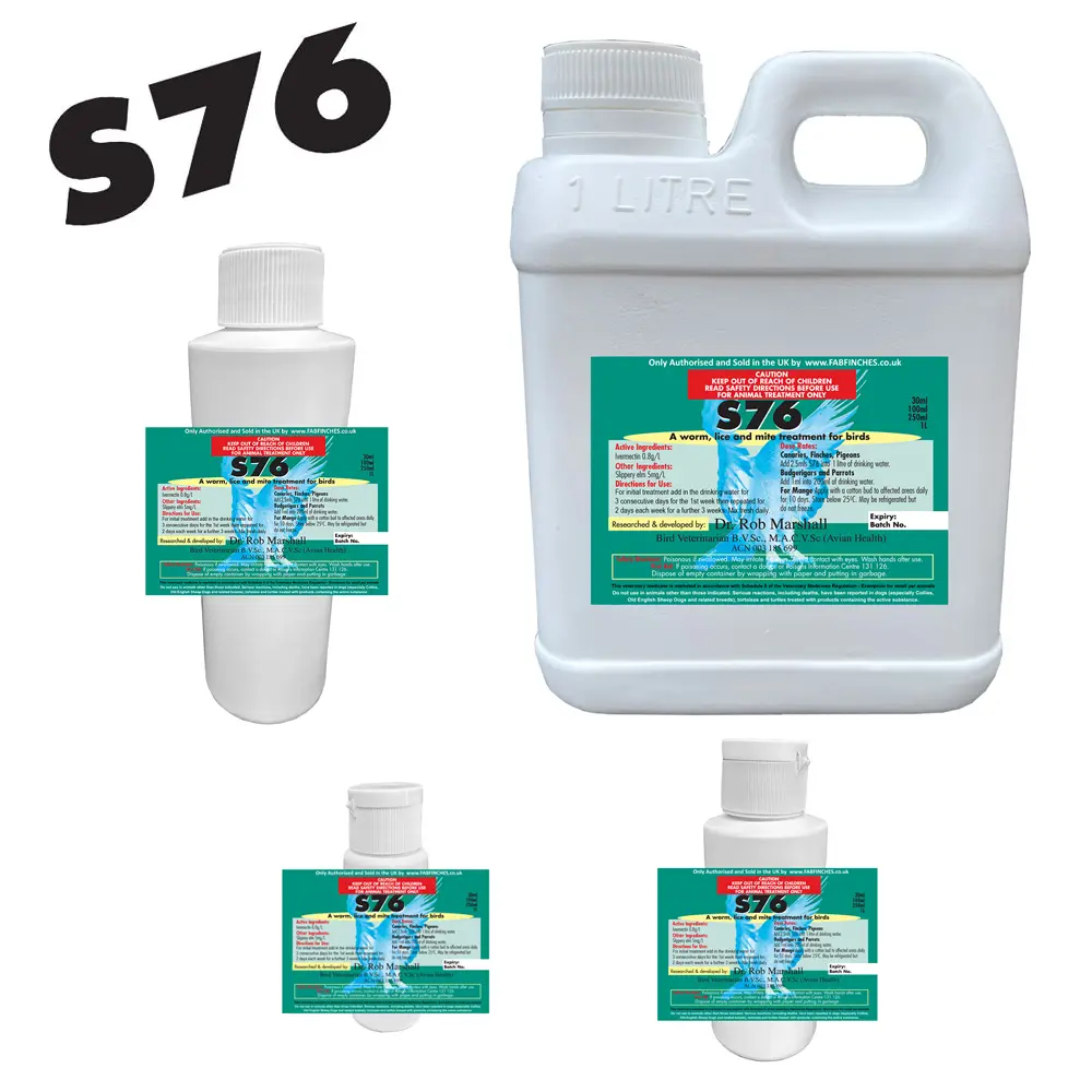 Fab Finches S76 Dr Rob Marshall’s S76 - For In Water Bird Mites Air Sac Mite Red Mites Lice