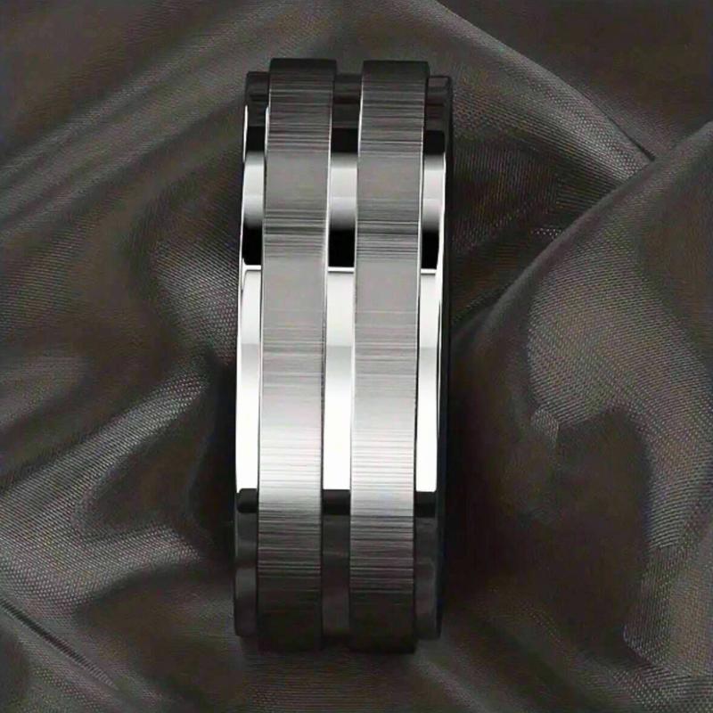 1pc 8mm Polished Stainless Steel Groove Ring for Men, Engagement Ring Jewelry, Wedding Ring, Birthday Party Gift Boyfriend, Valentine's Day Gift 4