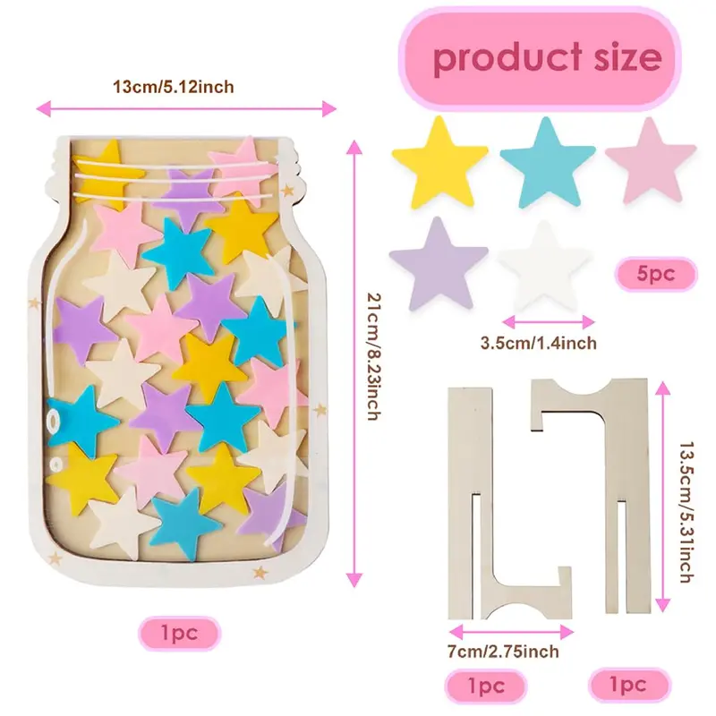 WALLFID Stars Reward Jar for Kids,Stars Charts for Children Behaviour,Potty Training Reward Chart for Kids,Chore Chart for Children, Home School Reward Jar for Incentivizing Children 4