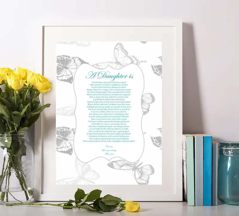 Personalised Daughter Gift Poem Poetry Print For Birthday Christmas Butterflies Wall Art Decor Artistic Decoration 2