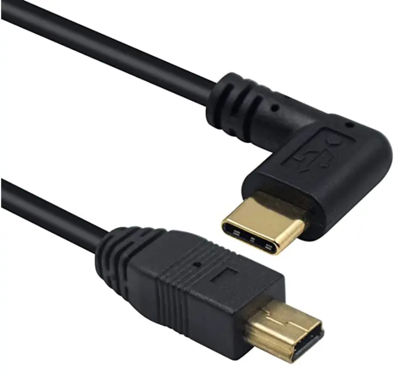 USB 3.1 Type C Angled Male to Mini USB Male Data Charging Cable 0.25m 5