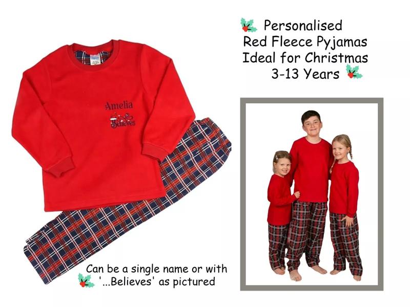 Unisex Red Feecey Christmas Pyjmas Personalised with Childs Name and the emblem Believes Sizes from 4-5 Years up to 9-10 Years Gorgeous Soft Fleecey top and Tartan Bottoms ***Make sure to message me with the name you would like*** 0