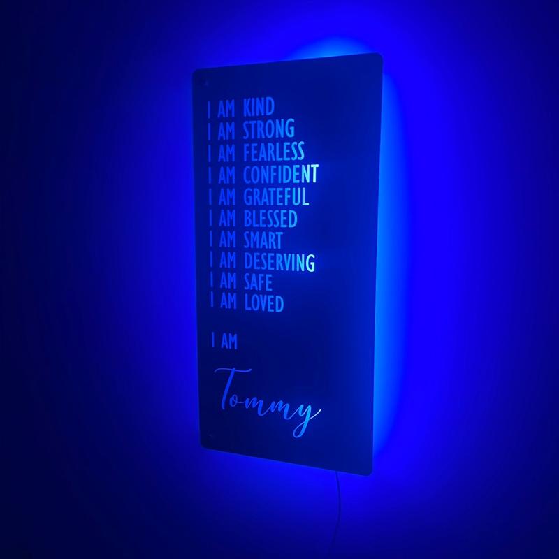 Custom Affirmations LED Name Mirror | Personalised Light Up Mirror Sign | Light Up Wall Sign | I AM Mirror | Multiple Colour Options | Remote Included 7