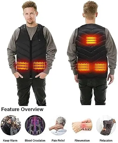 VIEKUU Heated Vest for Men and Women, USB Electric Heating Jacket with 3 Temperature Settings, Adjustable Size, Washable, Winter Warm Vest Coats Suitable for Fishing and Skiing (Unisex) 1