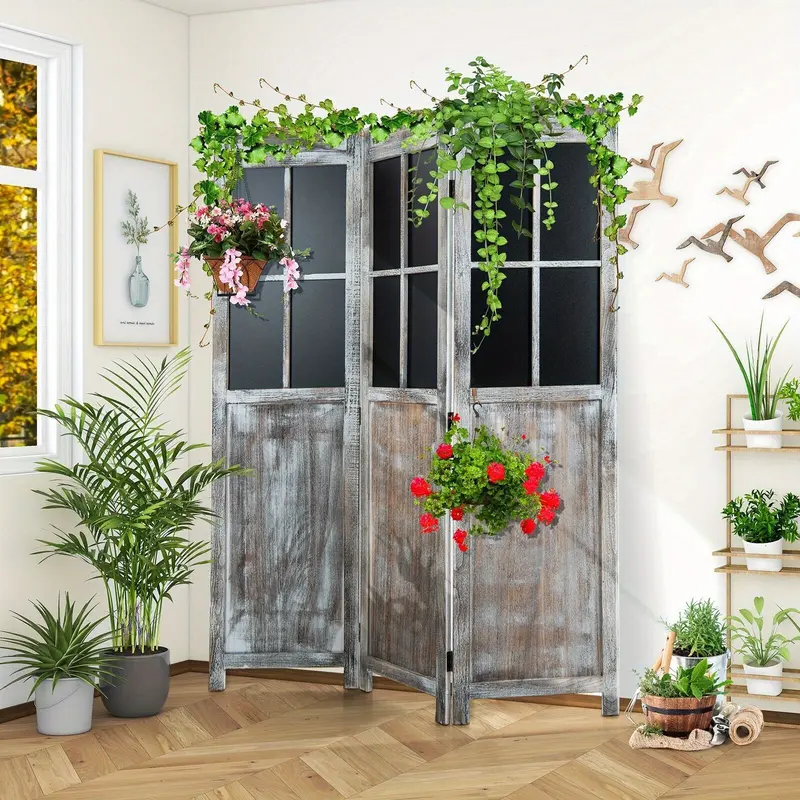 GOFLAME 3-Panel Folding Room Divider 136 x 178cm Wooden Retro Decorative Wall Divider 3