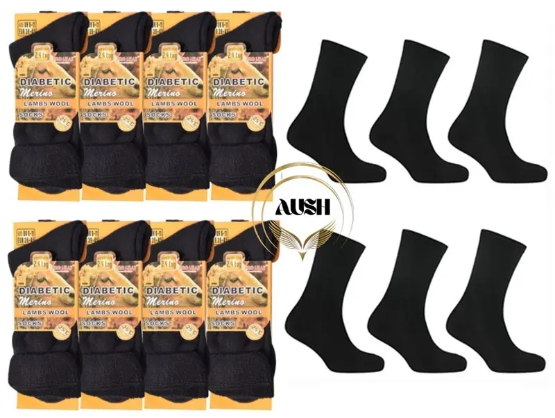 AUSH Men's Diabetic Merino Wool Socks Extra Warm Thermal Sock, Hiking, Walking,Outdoor Winter Christmas UK Size 6-11