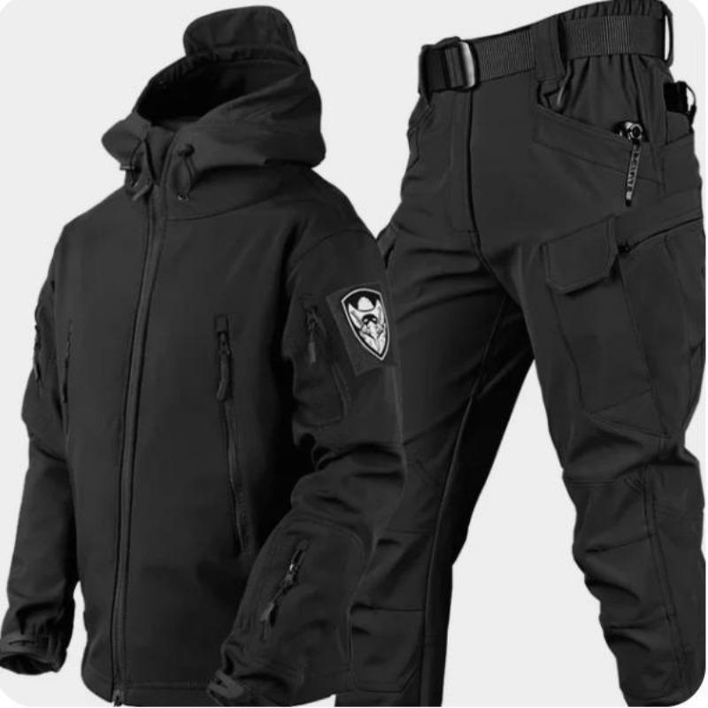 Waterproof Windproof Hooded Jacket and Pants, Soft Shell, Plush, Thickened, Outdoor Fishing, Cutting, Wear-Resistant,Winter, 5XL 6