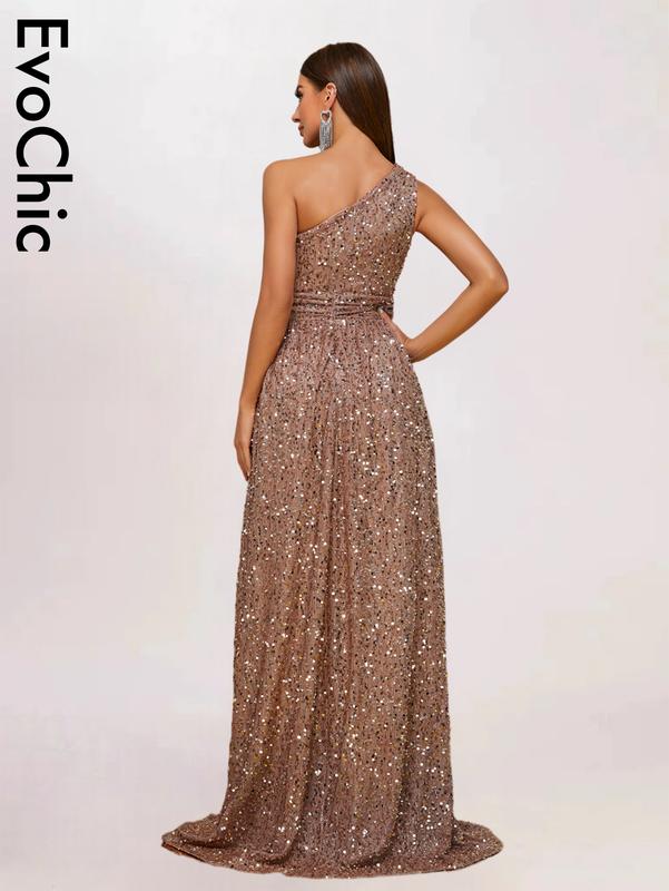 EvoChic UK Women’s Sequin A-Line Dress with Thigh Split for Formal Occasions - Casual, Womenswear 4
