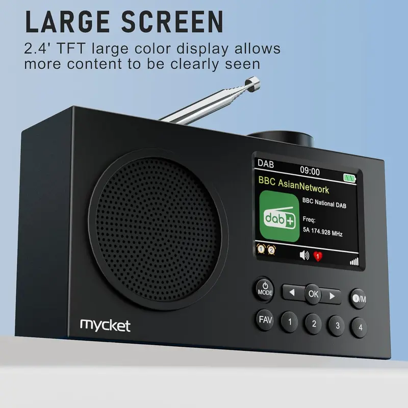 DAB Radio Portable, DAB Plus Digital Radio with Bluetooth, USB Rechargeable FM Radio, Battery Powered Small Radio, Dual Alarms Clock, Sleep Timer, 40 Presets Stations, 2.4" Large Colour Display Audio 4