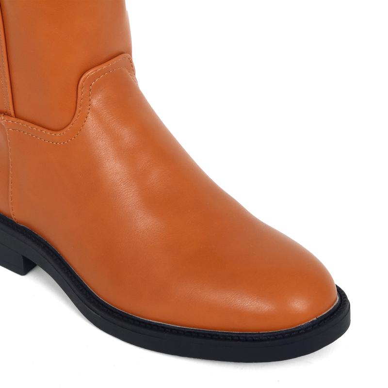 Product Introduction of SHUMOKO Women Chunky Ankle Boots  with Zip Women Knee High Boots Flat with Round Toe Women Full Zip Pull-on Boots with Flat Heel 3CM Women Black Brown Boots on youger trend Girl Walking Shoes Comfort Onyx Footwear Shoe Women Magic Stretch Boots 8