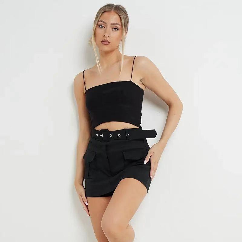 [Order Amount Over 20 Minus 5 ]Womens Commuter Stretchy Cargo Combat Belted Skort Short Skirt Fabric Pocket Womenswear Bottom sabrinacarpenter skirts 4