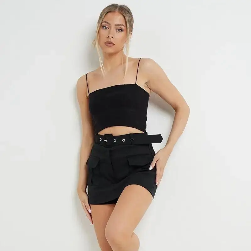[Order Amount Over 20 Minus 5 ]Womens Commuter Stretchy Cargo Combat Belted Skort Short Skirt Fabric Pocket Womenswear Bottom sabrinacarpenter skirts 4